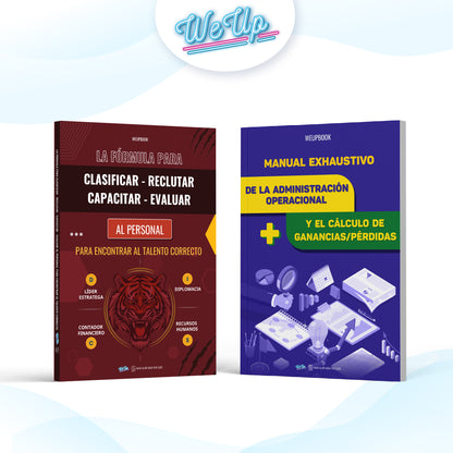 Combo 4: "Manual A-Z de operación y ganancias" + "Fórmula de reclutamiento y evaluación de personal" + "Reglas de liderazgo: recompensas y advertencias" + "10 indicadores que todo jefe debe controlar"